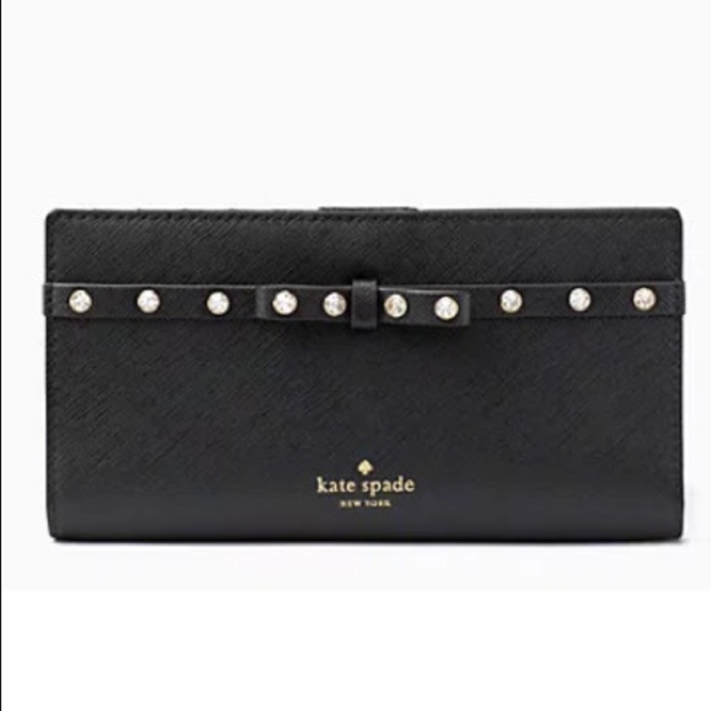 NWT KATE SPADE STACY LAUREL WAY BLACK JEWELED WALLET